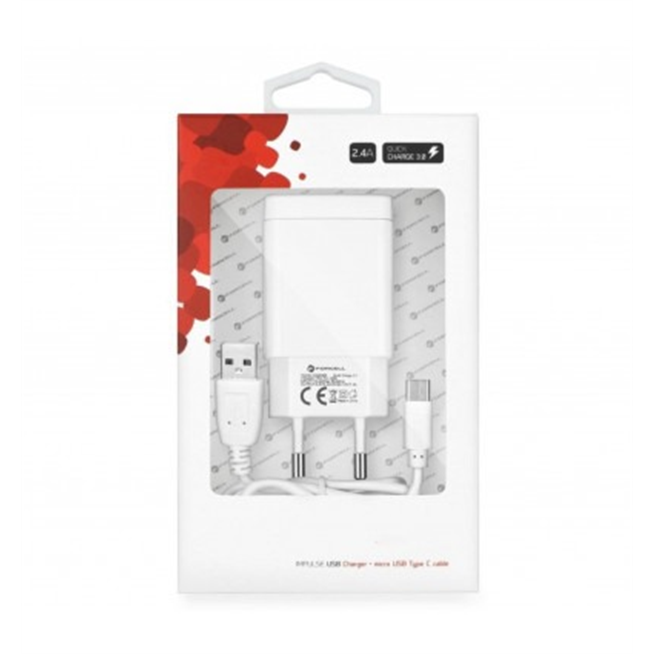 Cargador red Forcell con conector USB  2,4A tipo C con funcion Quick Charge 3.0 