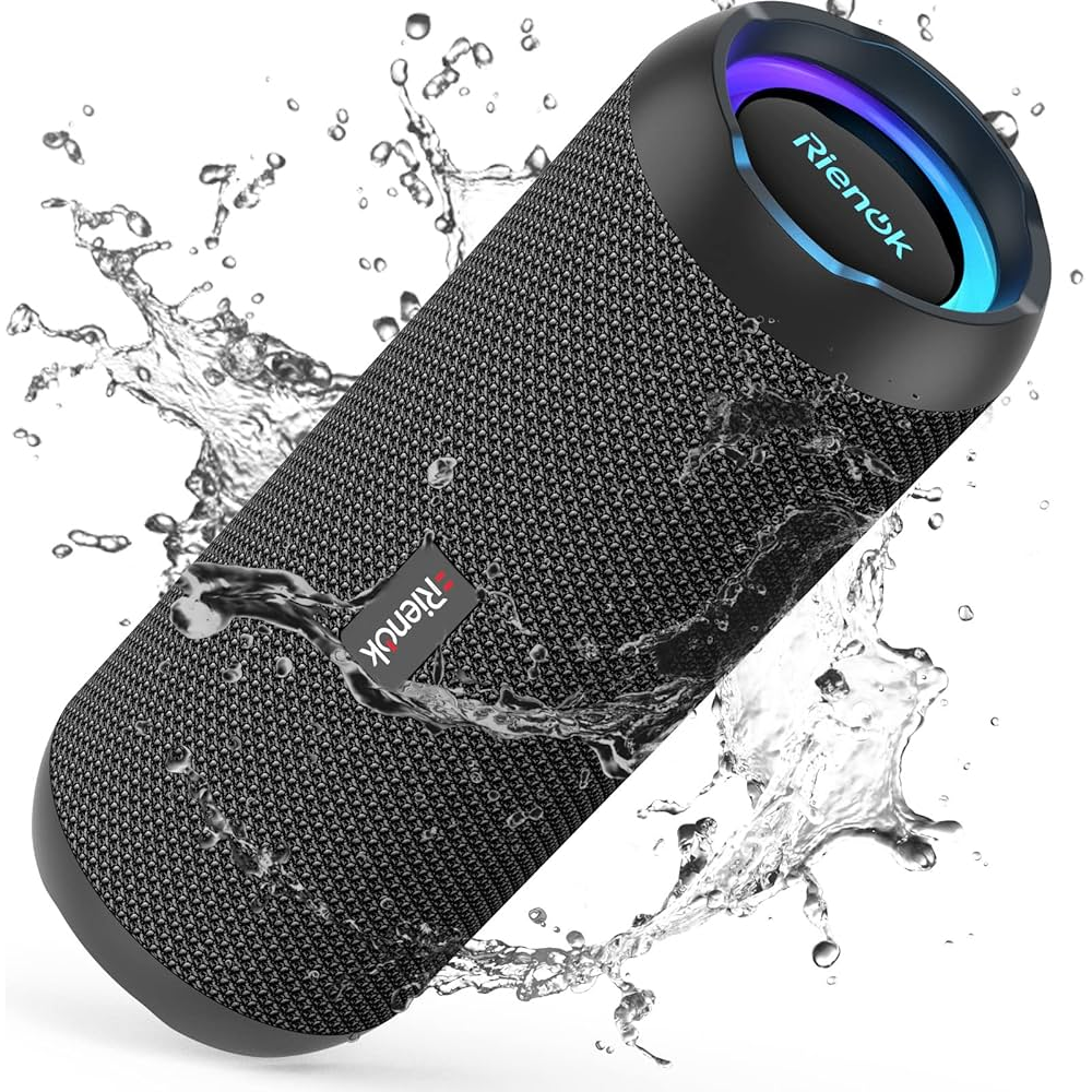 RIENOK Altavoz Bluetooth 5.3 Altavoz Inalámbrico Portátil Impermeable IPX7, Bass, Sonido Estéreo, Apoya Micro SD AUX