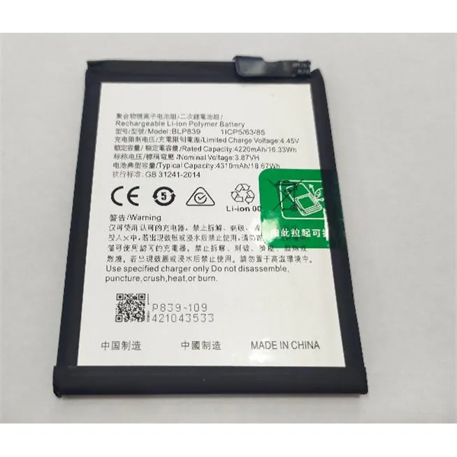 BaterIa BLP839 para Oppo A94 5G CPH2211 4310 mAh 3.87 V 16.67 Wh Li-ion 