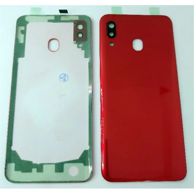 Tapa trasera o tapa bateria roja para Samsung Galaxy A20 A205 con lente de camara