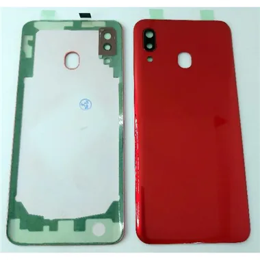 Tapa trasera o tapa bateria roja para Samsung Galaxy A20 A205 con lente de camara