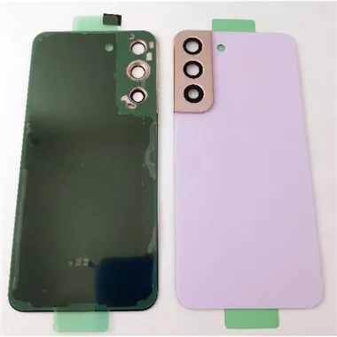 Tapa trasera o tapa bateria morada para Samsung Galaxy S22 S901 con lente de camara