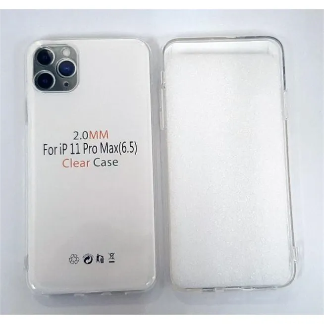 Funda de silicona transparente de 2 mm con cubierta de cámara para Iphone 11 Pro Max A2161 A2218 A2220