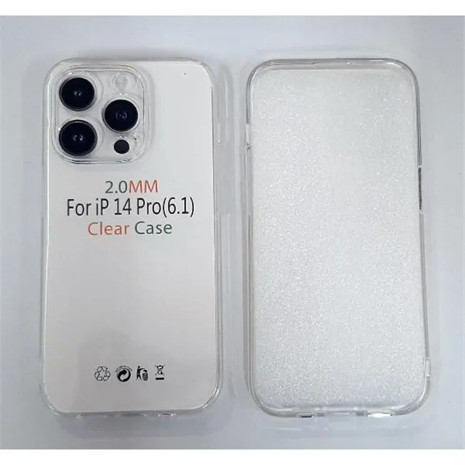 Funda de silicona transparente de 2 mm con cubierta de cámara para iPhone 14 Pro