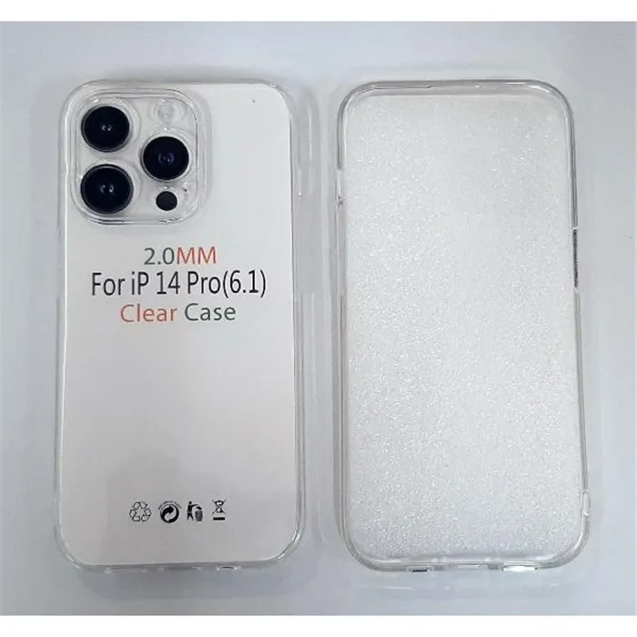 Funda de silicona transparente de 2 mm con cubierta de cámara para iPhone 14 Pro