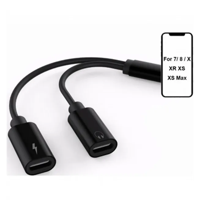 Adaptador doble lightning Audio + Carga negro