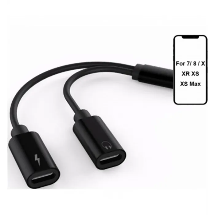 Adaptador doble lightning Audio + Carga negro
